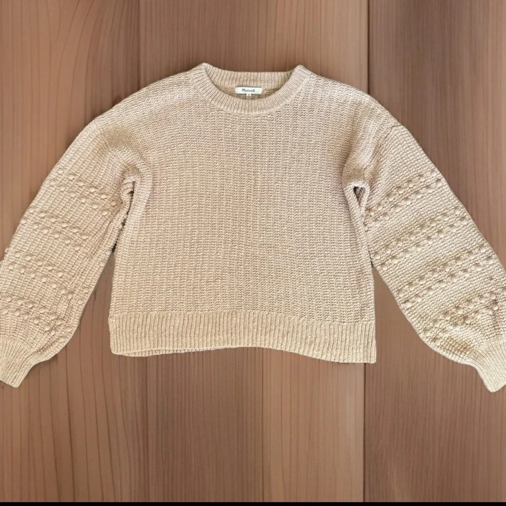 MADEWELL Sweater Women’s Medium Beige Bobble Chunky Balloon Sleeve Pullover EUC
